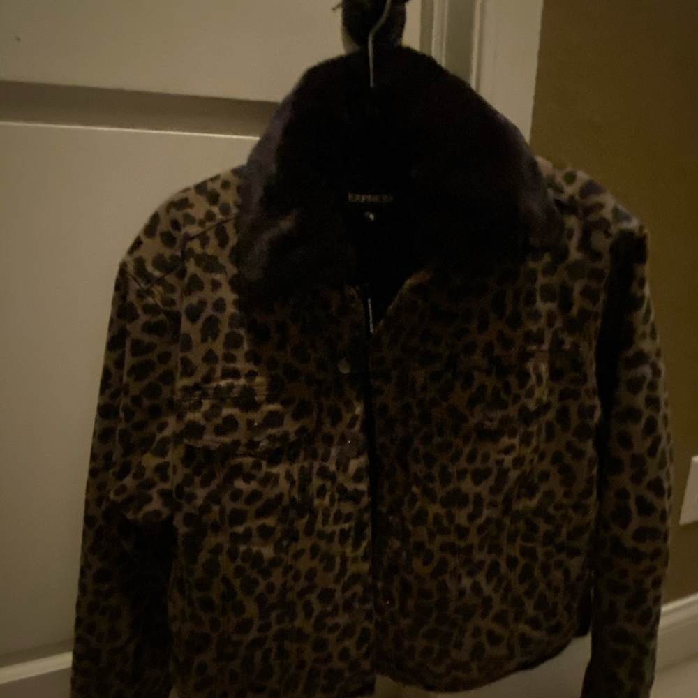 NWT Green/black leopard print EXPRESS jean jacket